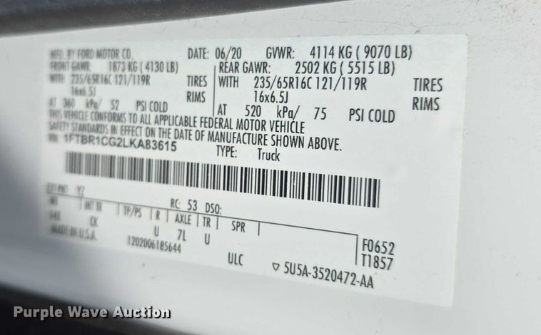 image for item EF3756 2020 Ford Transit 250 van