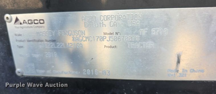 image for item EF3761 2018 Massey Ferguson 5710 MFWD tractor