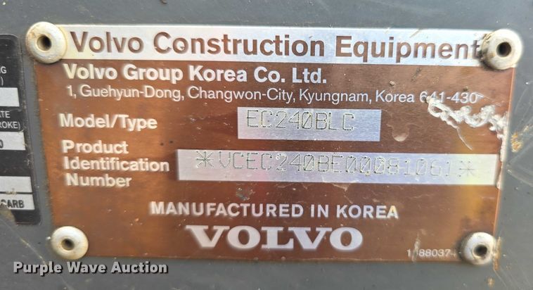 image for item EF3779 2007 Volvo EC240B LC excavator