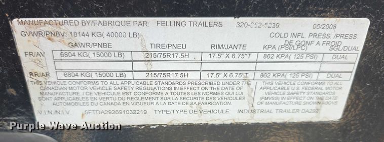 image for item EF3820 2009 Felling DA292 equipment trailer