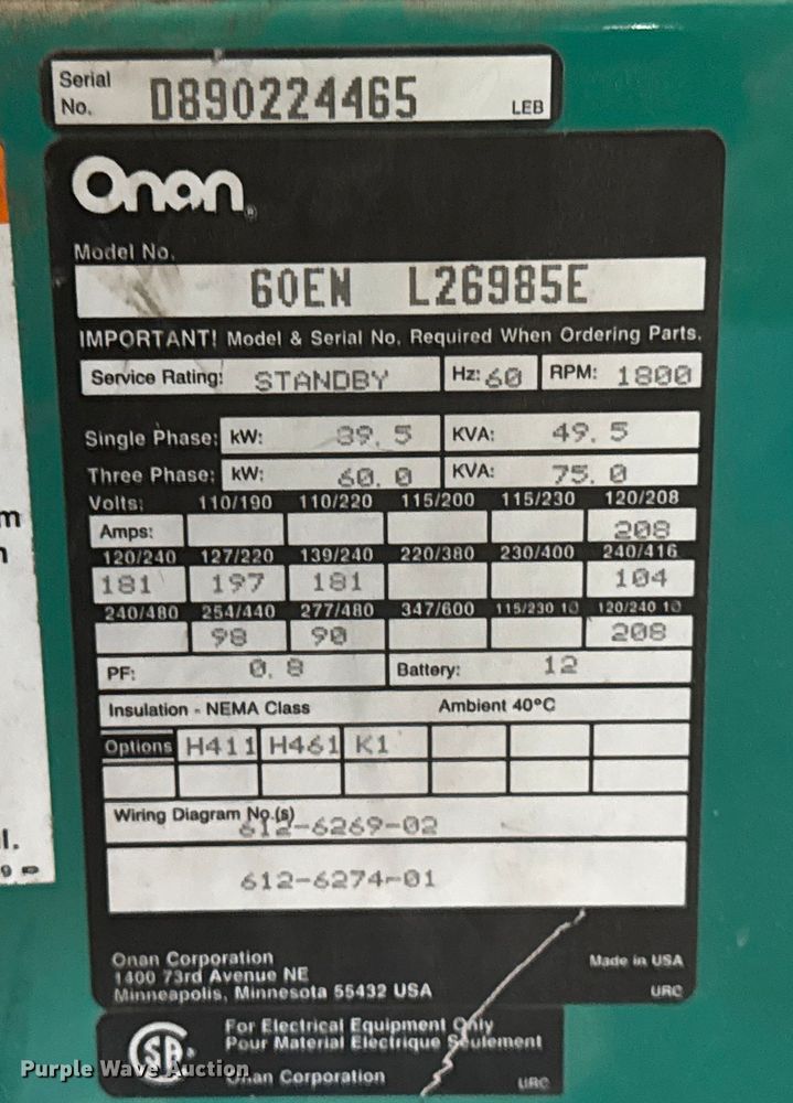 image for item EM8179 Onan 60 generator