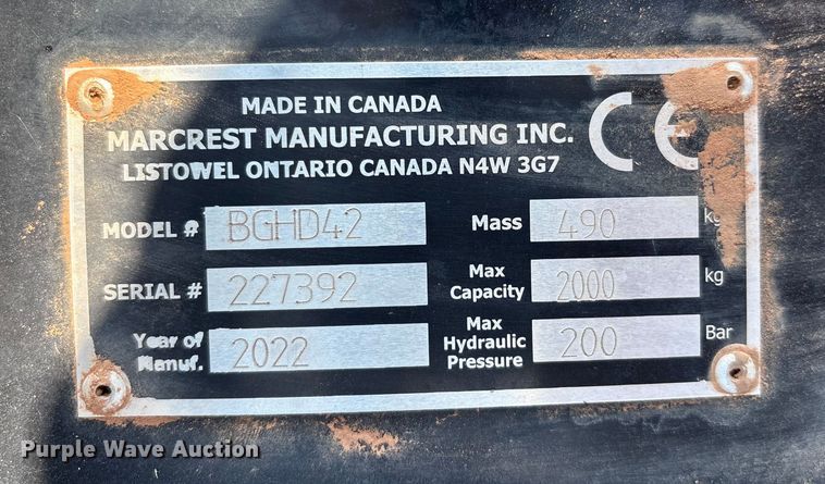 image for item DO1181 2022 Marcrest BGHD42 bale accumulator grapple