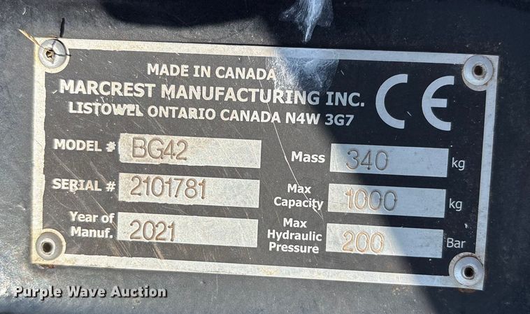 image for item DO1182 2021 Marcrest BG42 bale accumulator grapple