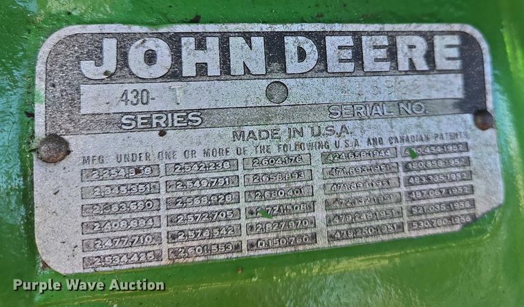 image for item DU6869 1959 John Deere 430-T tractor
