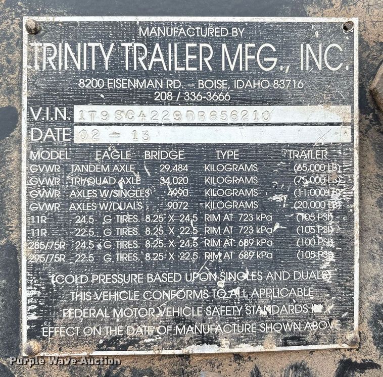 image for item DX7986 2013 Trinity  Eagle Bridge live bottom trailer