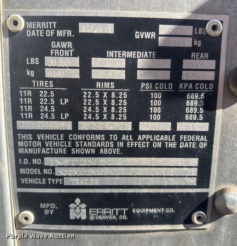 image for item DZ8981 2015 Merritt livestock trailer