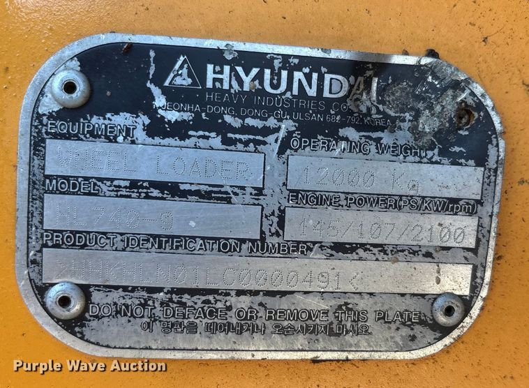 image for item EA7515 2012 Hyundai HL740-9 wheel loader