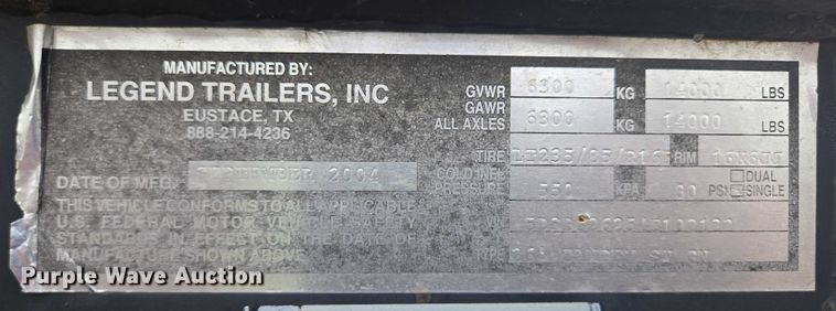 image for item EB1038 2004 Legend 26' Tandem SW GN equipment trailer