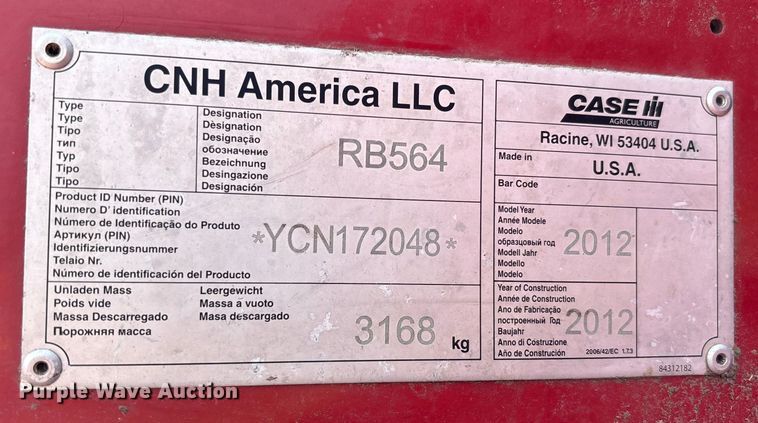 image for item EM8191 2012 Case RB564 round baler