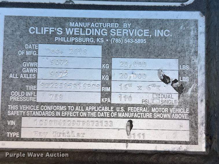 image for item EP0545 2018 Pride of the Prairie hay bale trailer