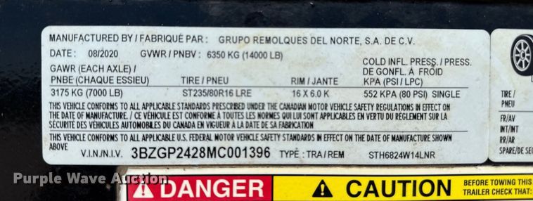 image for item EP0546 2021 Grupo Remolques Del Norte STH6824W14LNR livestock trailer