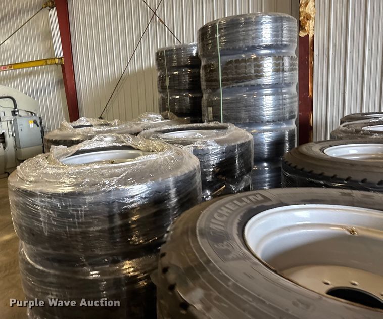 image for item ER2443  Approximately 53 385/65R22.5 tires and wheels