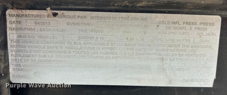 image for item ET3095 2013 Interstate 20DTA equipment trailer