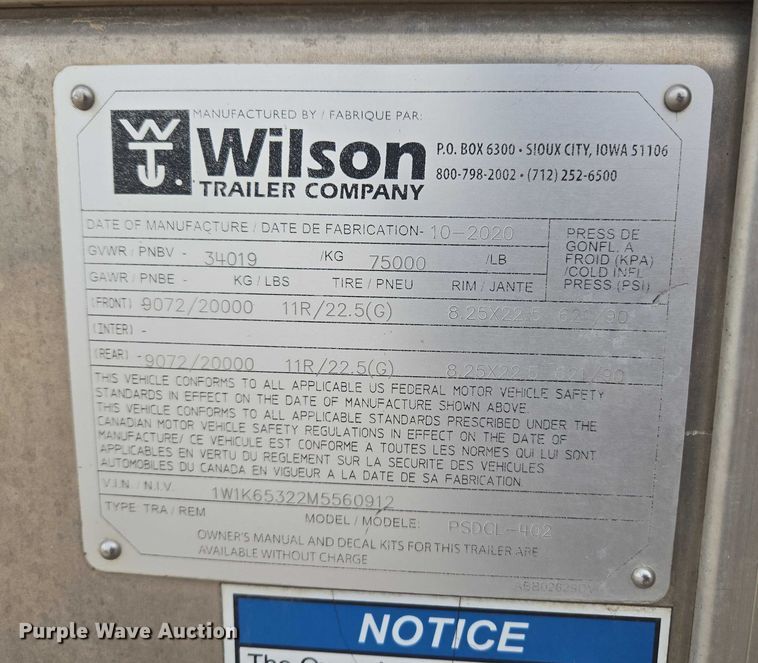 image for item EU3697 2021 Wilson PSDCL-402 livestock trailer