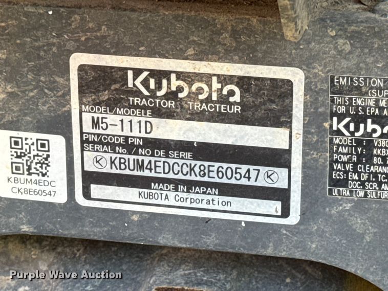 image for item GH9341 2020 Kubota M5-111D MFWD tractor