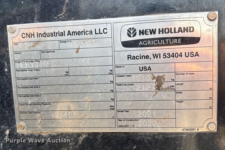 image for item YA1098 2020 New Holland SP310F  sprayer