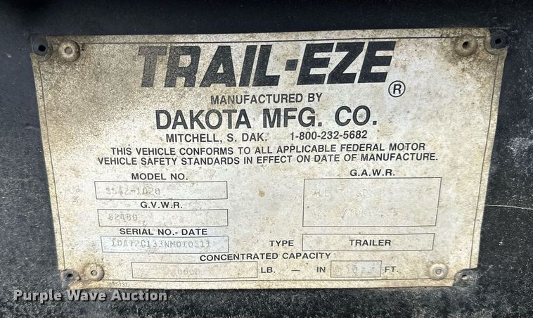 image for item DT6354 1992 Trail-Eze 5542-1020 drop deck hydraulic tail equipment trailer