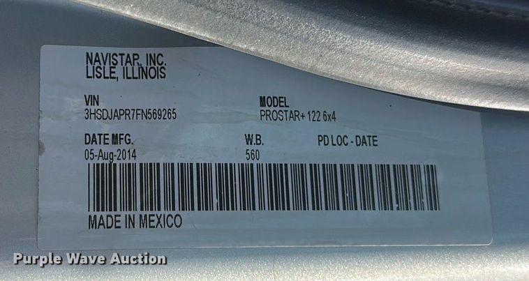 image for item DT6369 2015 International Prostar+ 122 semi truck