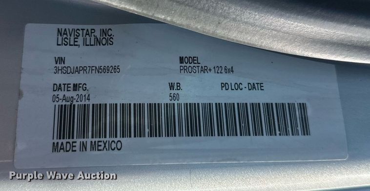 image for item DT6369 2015 International Prostar+ 122 semi truck