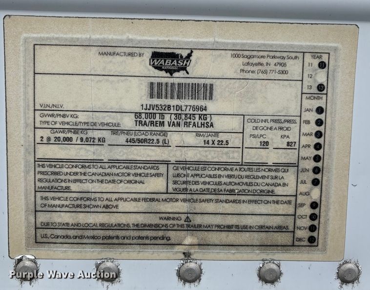 image for item DU1281 2013 Wabash refrigerated van trailer