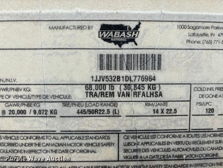 image for item DU1281 2013 Wabash refrigerated van trailer