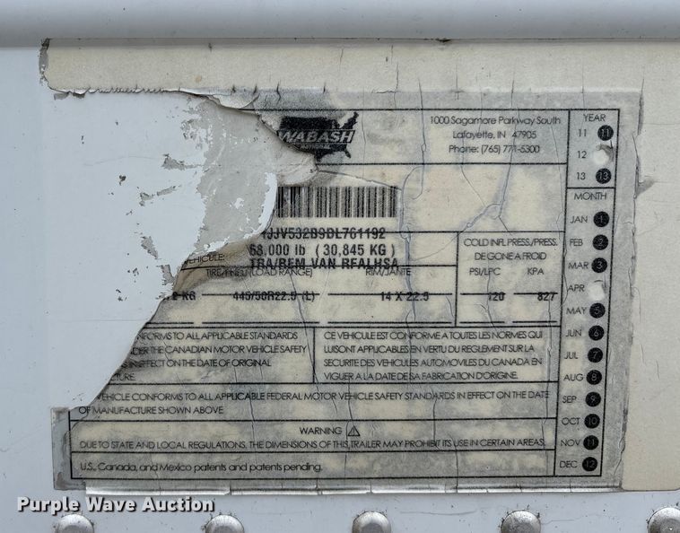 image for item DU1282 2013 Wabash refrigerated van trailer