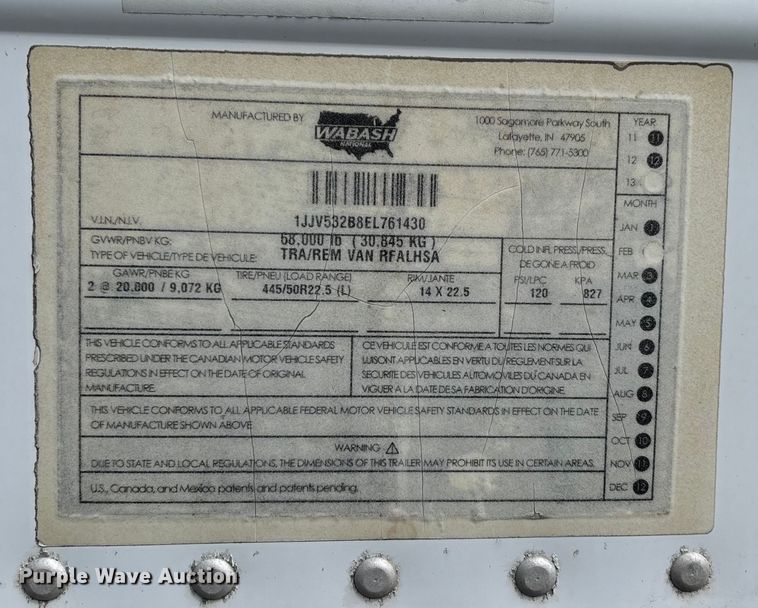 image for item DU1285 2014 Wabash refrigerated van trailer