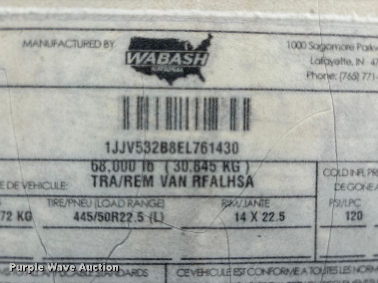 image for item DU1285 2014 Wabash refrigerated van trailer