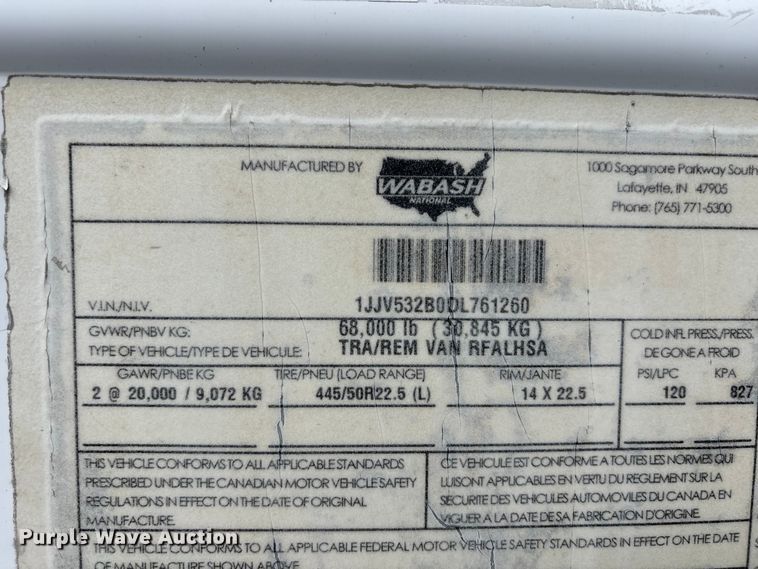 image for item DU1287 2013 Wabash refrigerated van trailer