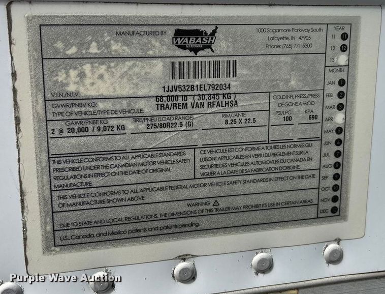 image for item DU1288 2014 Wabash refrigerated van trailer