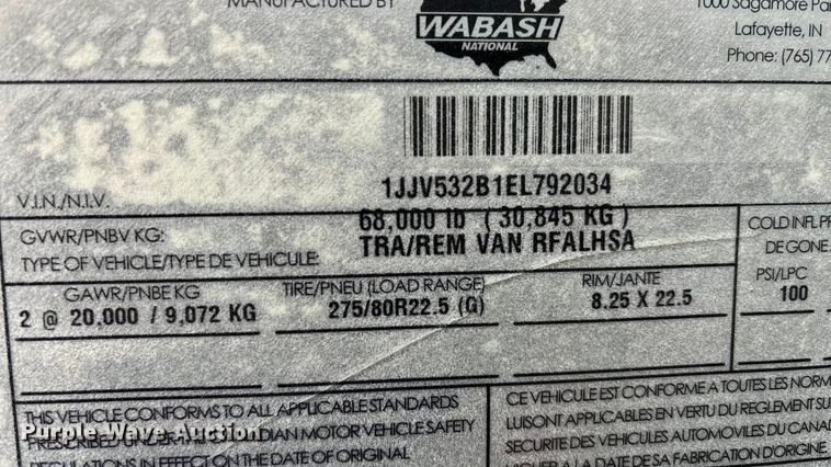 image for item DU1288 2014 Wabash refrigerated van trailer