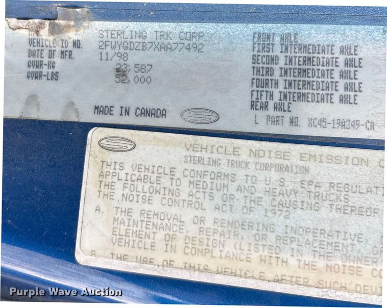 image for item DU1291 1999 Sterling A-Line semi truck