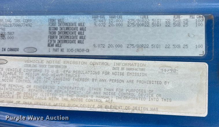 image for item DU1291 1999 Sterling A-Line semi truck