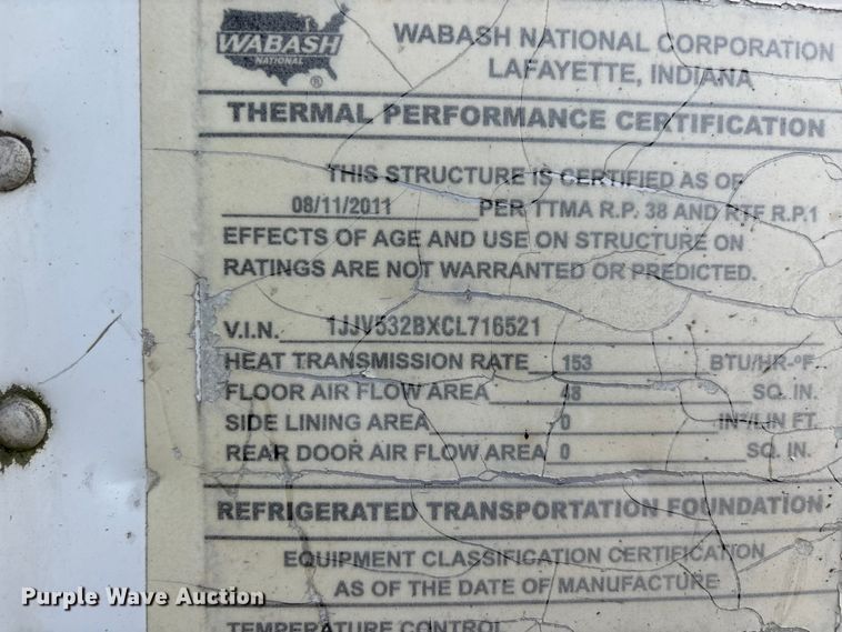 image for item DU1293 2012 Wabash refrigerated van trailer