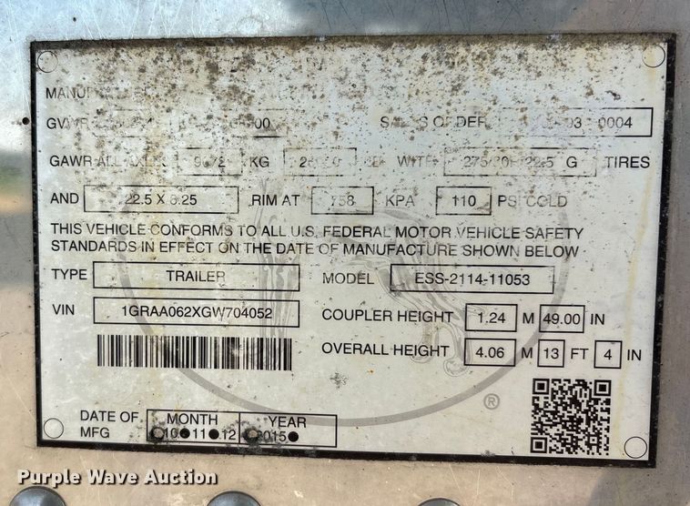 image for item DU1317 2016 Great Dane ESS-2114-11053 refrigerated van trailer