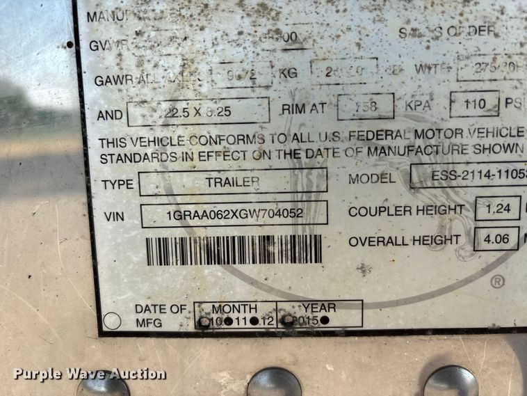 image for item DU1317 2016 Great Dane ESS-2114-11053 refrigerated van trailer