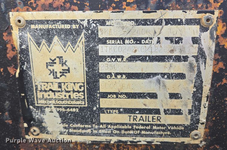 image for item EB1037 1982 Trail King TK18-2400 equipment trailer