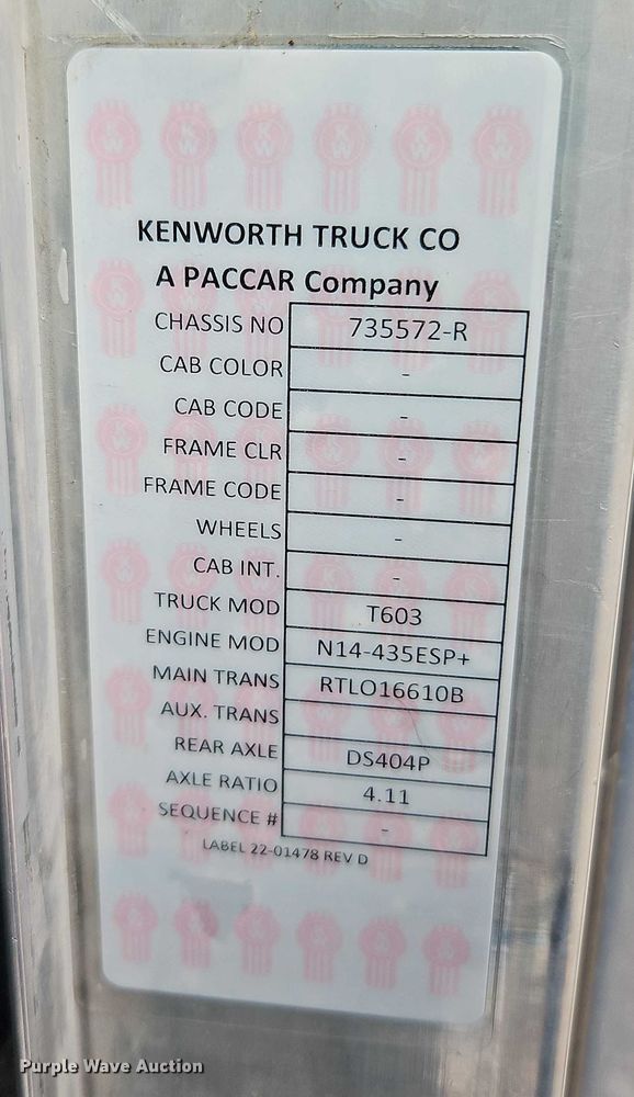 image for item EB8316 1997 Kenworth T600 semi truck