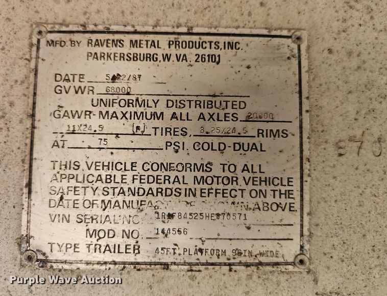 image for item EB8339 1987 Ravens Metal Products Inc 144556 flatbed trailer