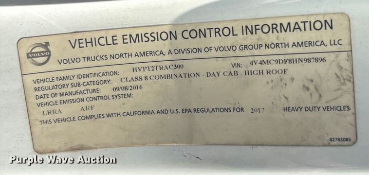 image for item EC3808 2017 Volvo VNM semi truck