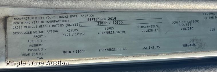 image for item EC3808 2017 Volvo VNM semi truck