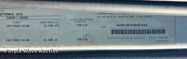 image for item EC3808 2017 Volvo VNM semi truck