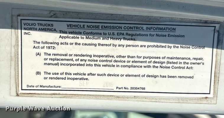 image for item EC3808 2017 Volvo VNM semi truck