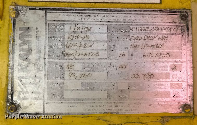 image for item ED5889 1998 Kalyn Siebert KDP-80 drop deck trailer