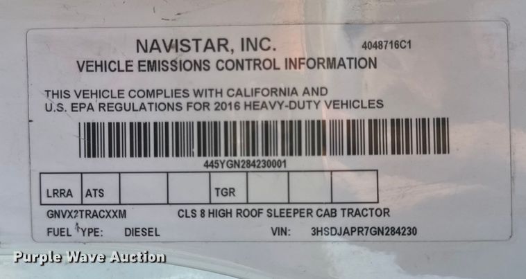 image for item EH7475 2016 International ProStar Plus semi truck