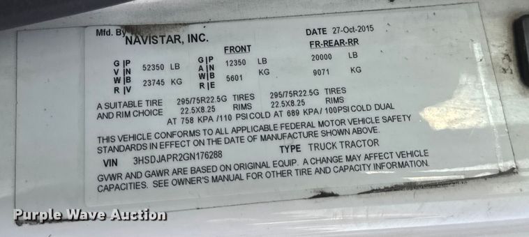 image for item EH7476 2016 International ProStar Plus semi truck