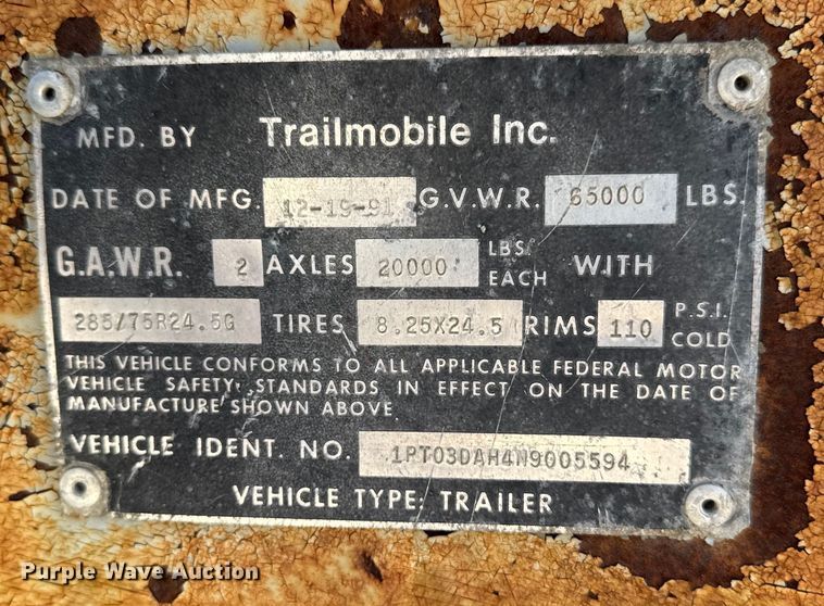 image for item EM2359 1992 Trailmobile grain trailer