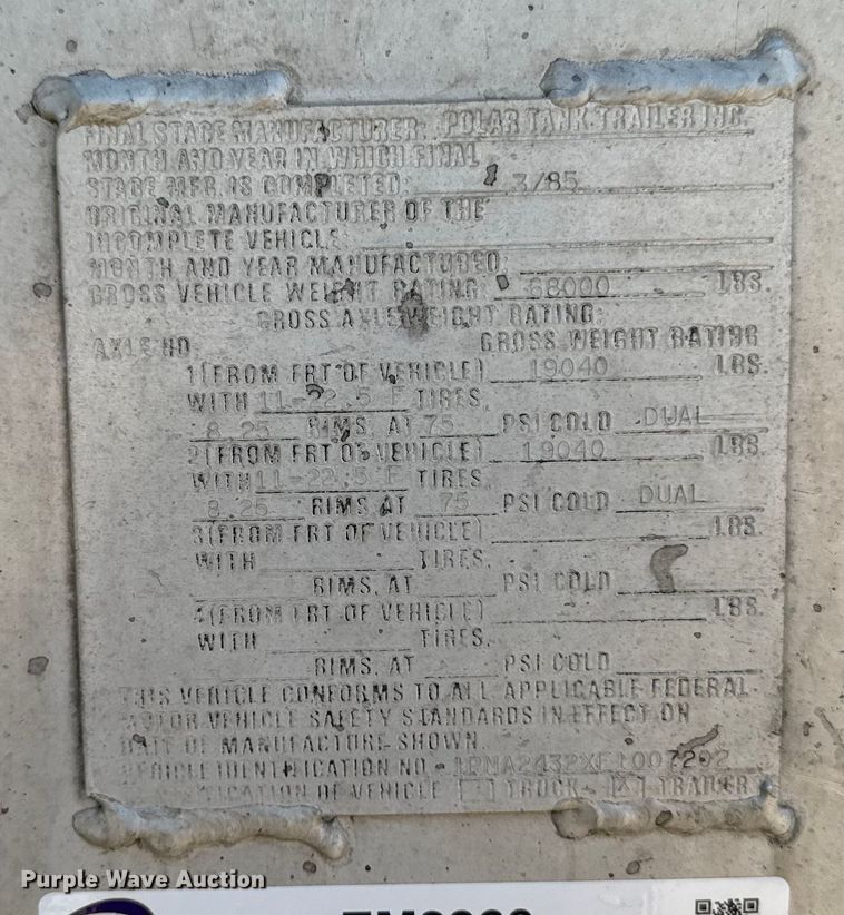 image for item EM2360 1985 Polar CT87511 tank trailer