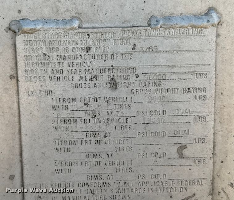 image for item EM2360 1985 Polar CT87511 tank trailer