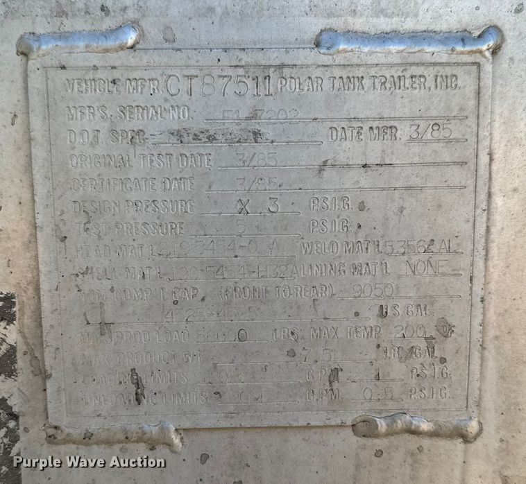 image for item EM2360 1985 Polar CT87511 tank trailer